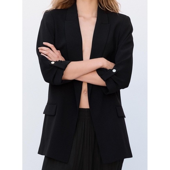 ZARA Black Blazer‎ with Cuffed Sleeves Gold Buttons size Woman's XS - Picture 1 of 7